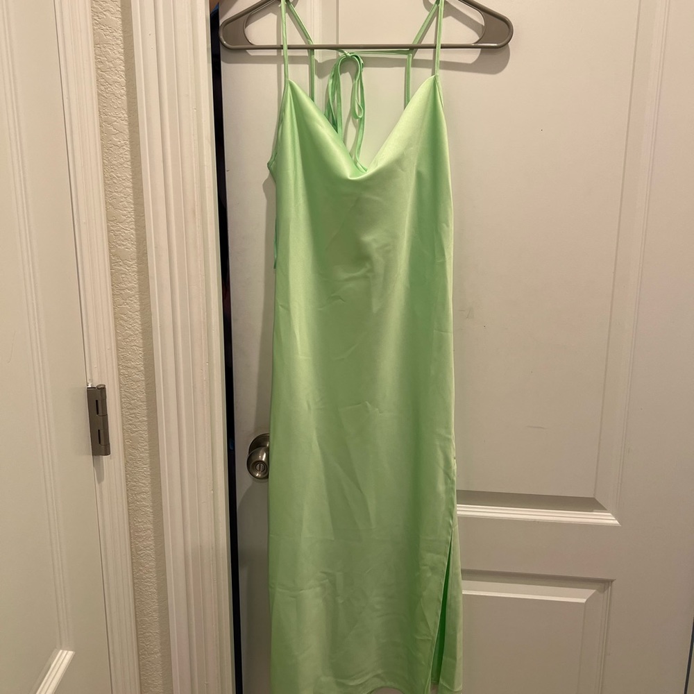 Mint green satin dress